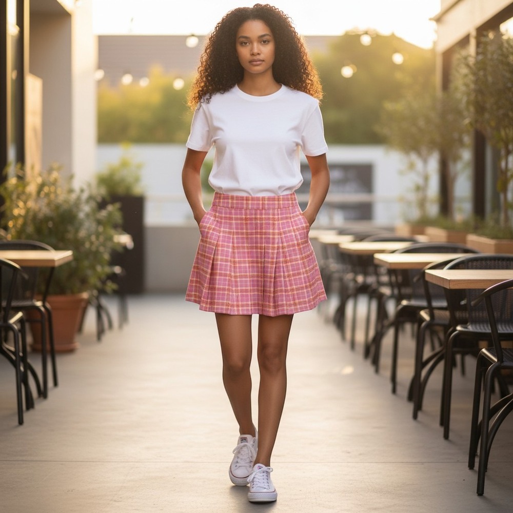 Pink Plaid Pleated Tennis Skort Mini Sz 12-14 Academia Kawaii Preppy Y2K Tennis